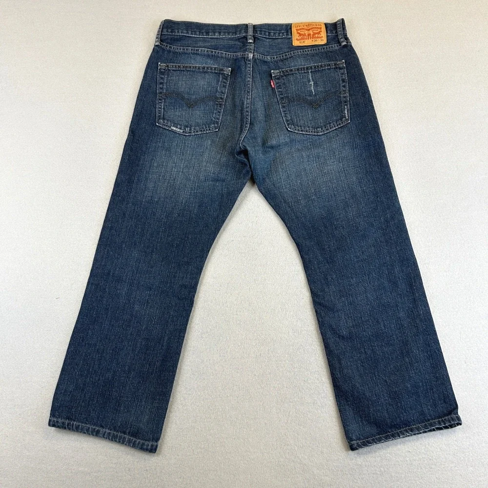 Levi's 514 Straight Leg Mens 36x30 Blue Denim Jeans Distressed Dark Wash Cotton